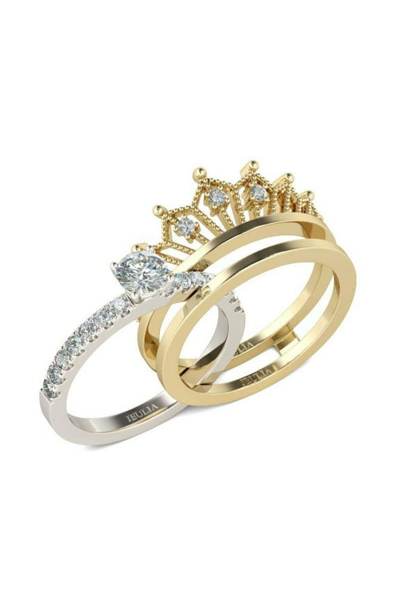 Detachable Women Fashion Crown Rhinestone Finger Ring Wedding Bride Jewelry Gift