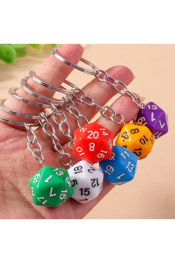 Dice Keychain 20 Sides Number Curved Stainless Polished Chain Geometric Car Key Holder Handbag DIY Pendant Key Organizer