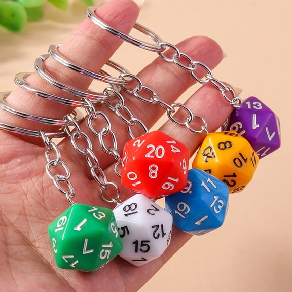 SmartBy Dice Keychain 20 Sides Number Curved Stainless Polished Chain Geometric Car Key Holder Handbag DIY Pendant Key Organizer