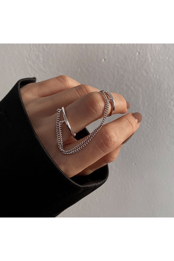 Double Finger Chain Ring Stackable Adjustable Unisex Two Layers Chain Opening Ring Jewelry Gifts