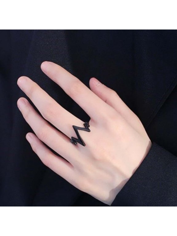ECG Shaped Ring American Street Style Decorative Men Women Fashionable Alloy Ring for Party