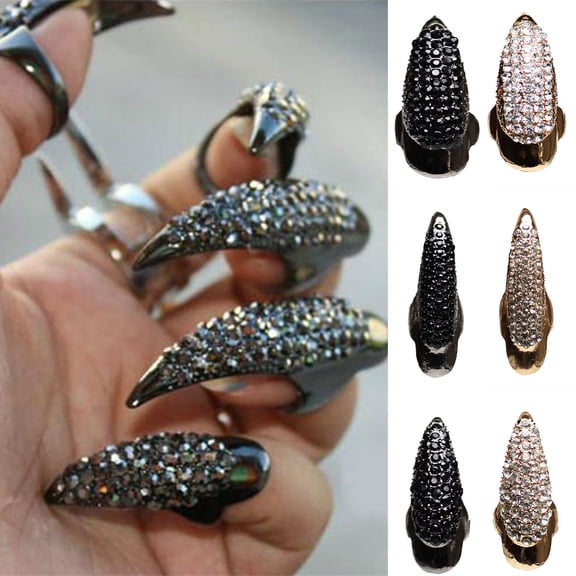 SmartBy Eagle Claw Rock Style Unisex Ring Alloy Long Finger Tip Rhinestone Nail Ring Cosplay Accessaries