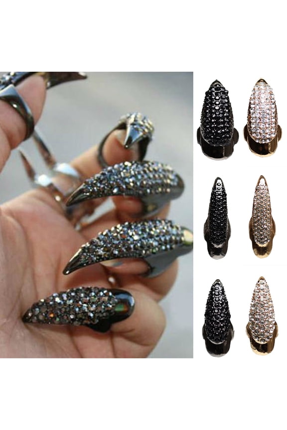 Eagle Claw Rock Style Unisex Ring Alloy Long Finger Tip Rhinestone Nail Ring Cosplay Accessaries