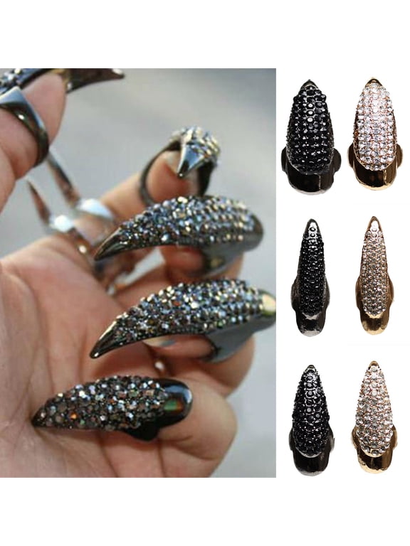Eagle Claw Rock Style Unisex Ring Alloy Long Finger Tip Rhinestone Nail Ring Cosplay Accessaries