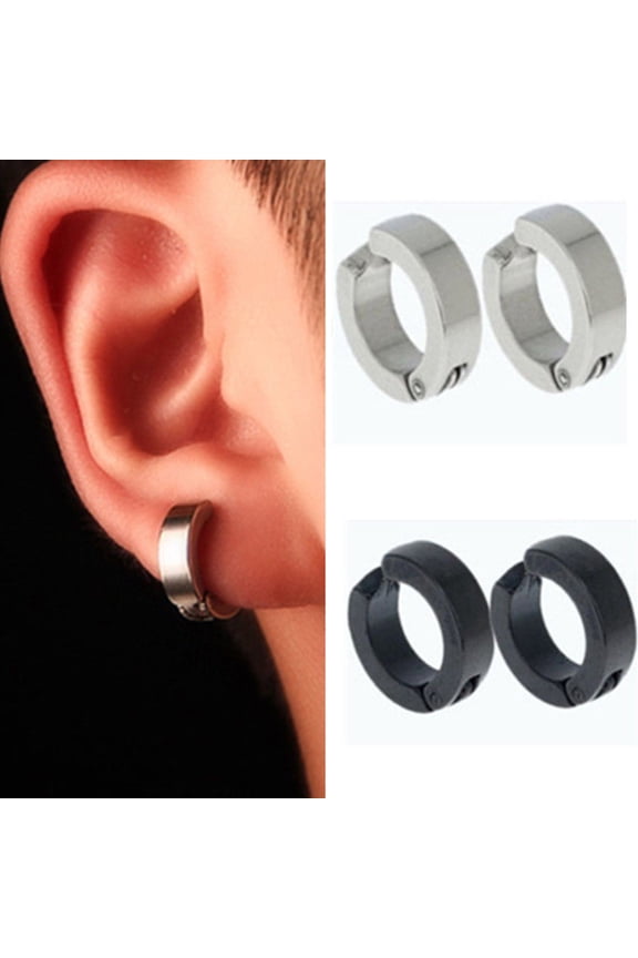 Ear Cuff Clip Cool Anti-rust Stainless Steel Punk Style Round Circle Earrings Men Jewelry for Party