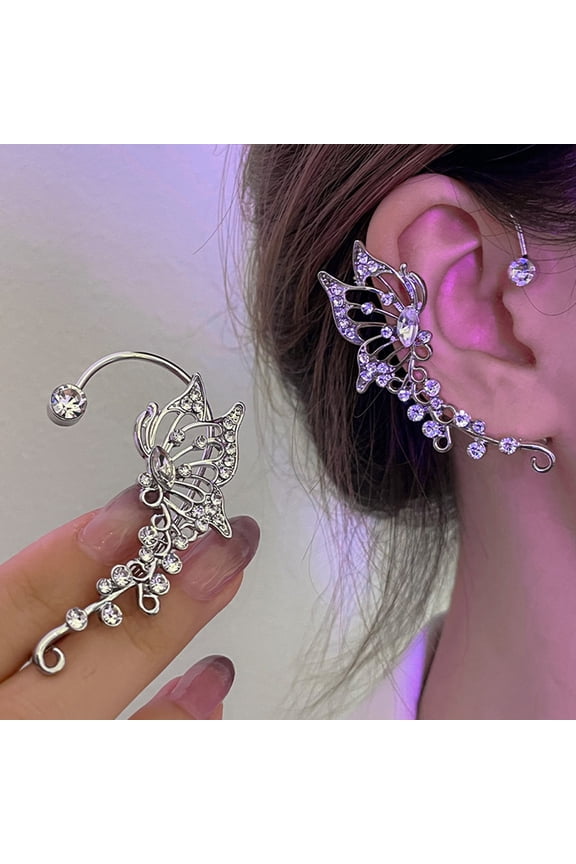 Ear Cuff Korean Style Hollow Out Lustrous Without Piercing Temperament Butterfly Elf Inlaid Rhinestone Ear Bone Clip Jewelry Accessory