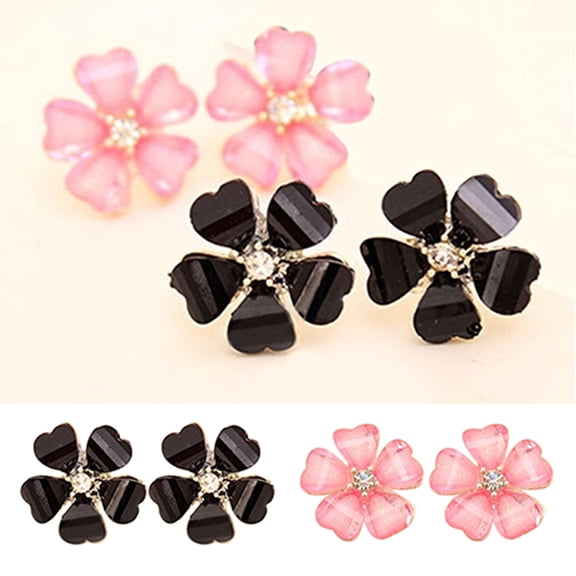 SmartBy Ear Stud Rhinestone Petals Flower Pattern Alloy Exquisite Shiny Earrings for Women