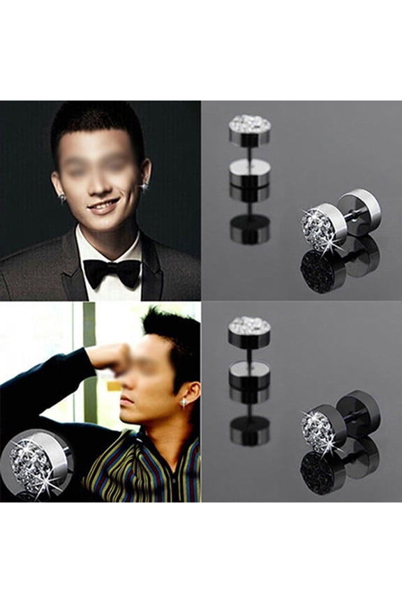 Ear Studs Rhinestone Decor Anti-corrosion Stainless steel Men's Barbell Ear Studs for Party