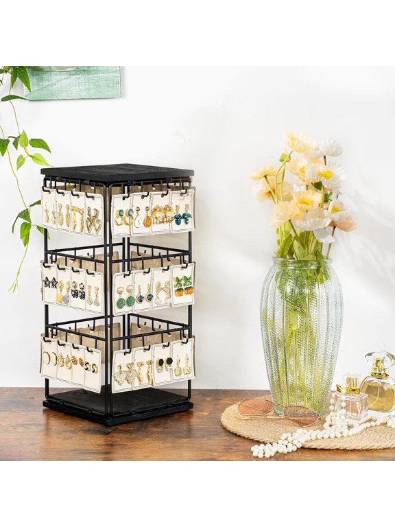 Earring Display Stand with 48 Hooks Earring Display Holder for Vendors 360 Degree All-Round Display Necklaces Bracelets Earring Card Organizer for Retail Craft Fairs