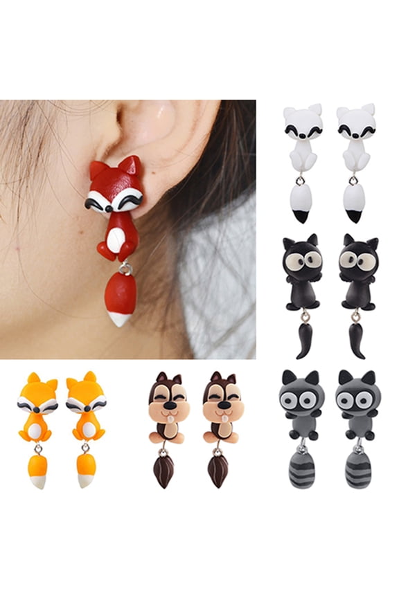 Earrings Cartoon Animal Shape Polymer Clay Handmade Ear Studs for Party