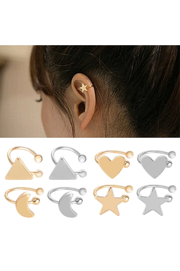 Earrings Exquisite Non Pierced Alloy Heart Star Triangle Moon Women Ear Cuff Clip for Party