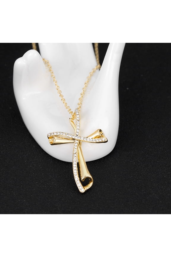 Elegant Cross Pendant Prayer Necklace Gift Shiny Rhinestone Women's Jewelry