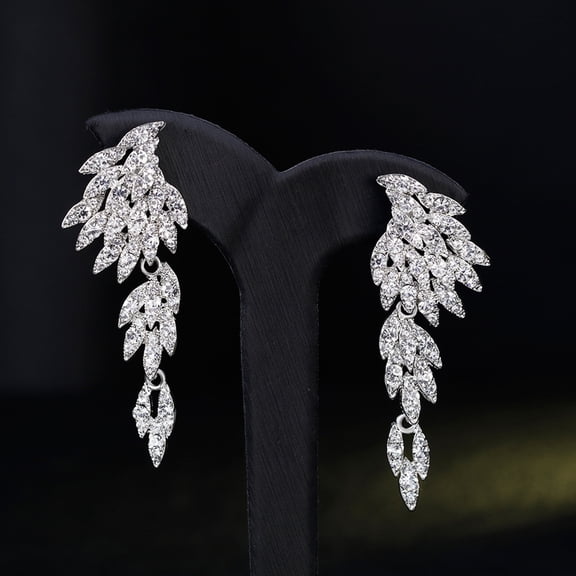 SmartBy Elegant Full Rhinestones Wing Dangle Drop Pierced Earrings Women Wedding Jewelry
