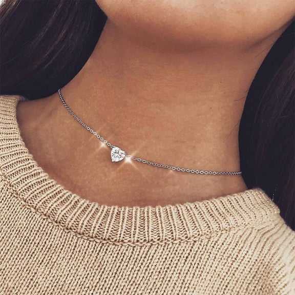 SmartBy Elegant Women Heart Rhinestone Pendant Chain Necklace Clavicle Chocker Gift