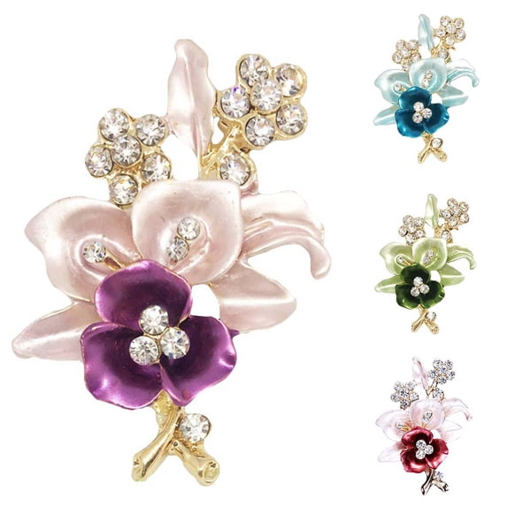 SmartBy Elegant Women Rhinestone Flower Enamel Brooch Pin Cardigan Scarf Corsage Jewelry