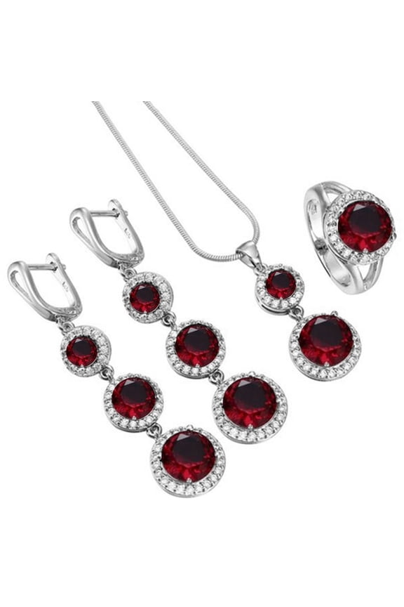 Elegant Women Round Rhinestone Pendant Chain Necklace Earrings Ring Jewelry Set