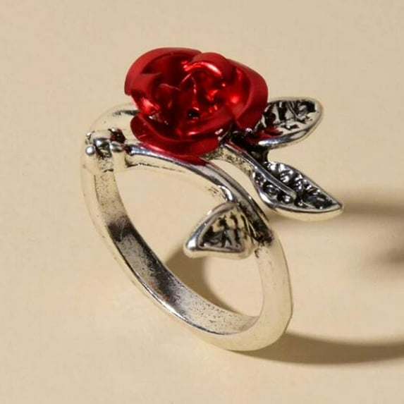 SmartBy Engagement Ring Two-tone Thin Copper Women Rose Flower Leaves Ring Jewelry Accessories