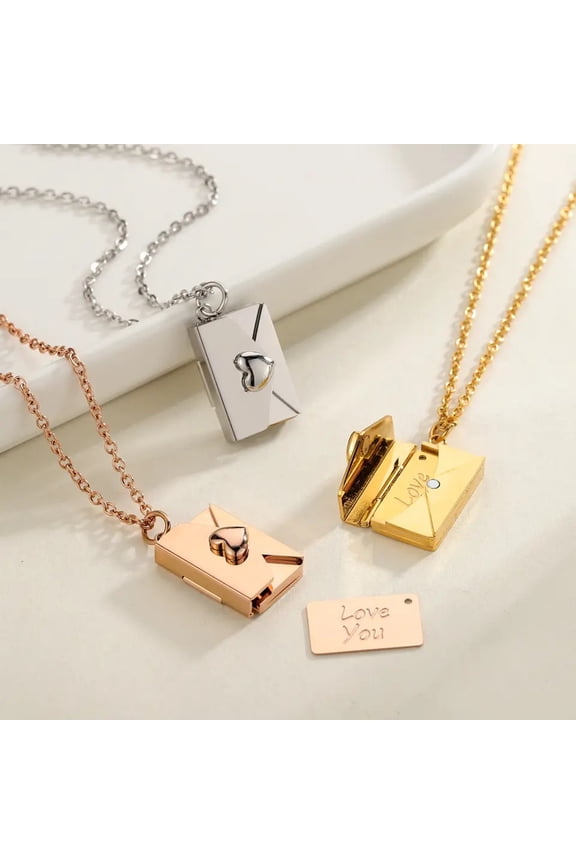 Envelope Locket Pendant Necklace Love You Letter Necklace Hidden Engraved Love Letter Necklace Jewelry Gift for Him Her Valentine's Day Anniversary