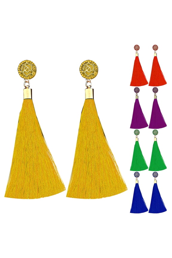 Ethnic Rose Flower Tassel Long Dangle Drop Women Stud Earrings Jewelry Gift