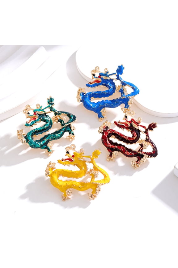 Ethnic Style Brooch Pin Unisex Dragon Shape Rhinestone Inlaid Enamel Pin Clothing Coat Badge Jewelry Party Accessories