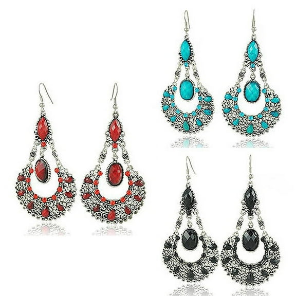 SmartBy Ethnic Vintage Lady Rhinestone Dangle Hook Chandelier Statement Earrings Jewelry