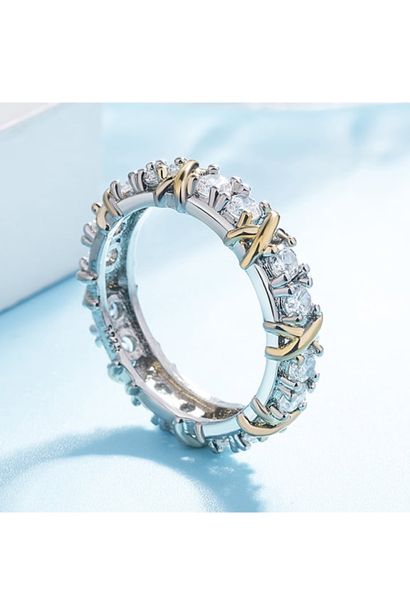 Exquisite Dual Color X Ring Platinum Plated Rhinestone Women Jewelry Accessories