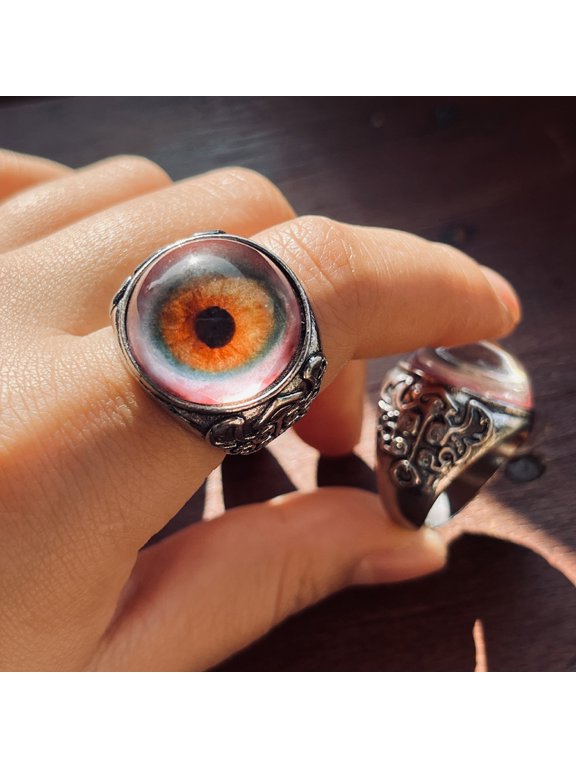 Eye Ring Adjustable Opening Talisman Ring with Surreal Brown Iris Design Lifelike Blood-Red Eyeball Retro Finger Ring