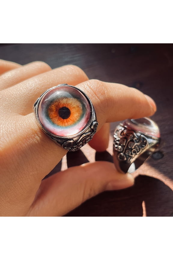 Eye Ring Adjustable Opening Talisman Ring with Surreal Brown Iris Design Lifelike Blood-Red Eyeball Retro Finger Ring