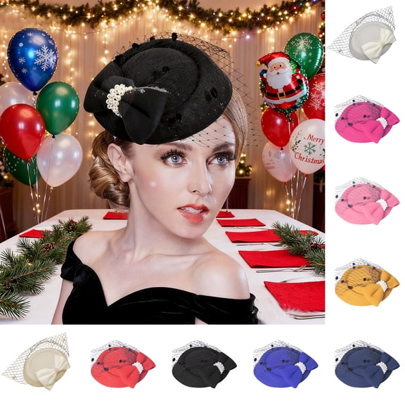 SmartBy Fascinators Hat for Women Ladies 20s 50s Vintage Pillbox Hat Bridal Wedding Cocktail Tea Party Headwear with Veil