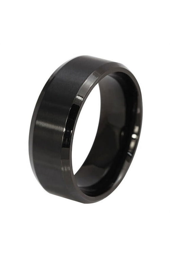 Fashion 8MM Titanium Steel Band Ring Men Wedding Engagement Jewelry Black
