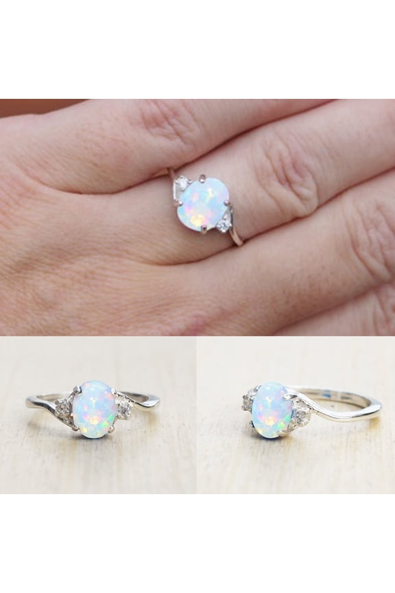 Fashion Exquisite Opal Alloy Charm Ring Women Bride Wedding Engagement Jewelry