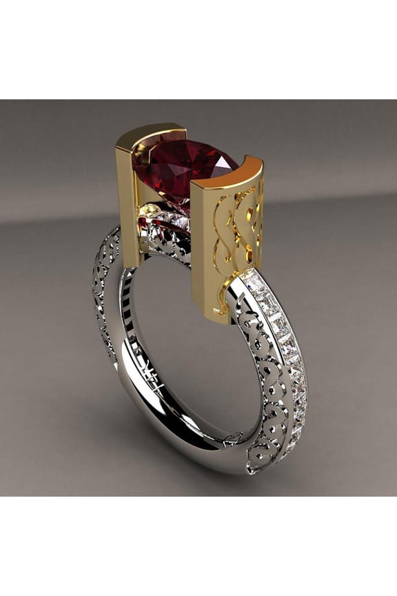 Fashion Faux Ruby Dual Color Women's Finger Ring Wedding Engagement Jewelry