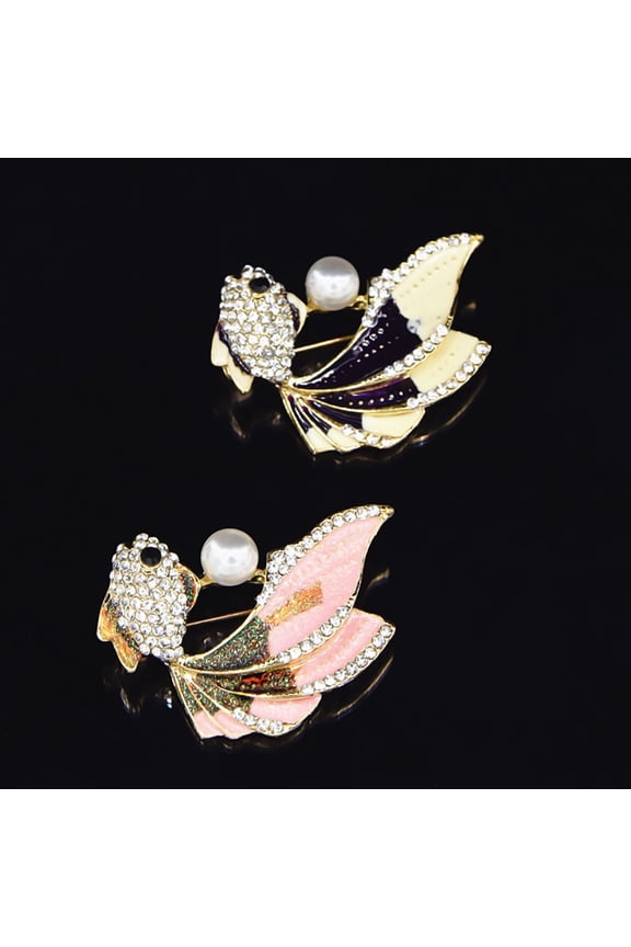 Fashion Goldfish Faux Pearl Rhinestone Collar Brooch Pin Lapel Clothes Jewelry