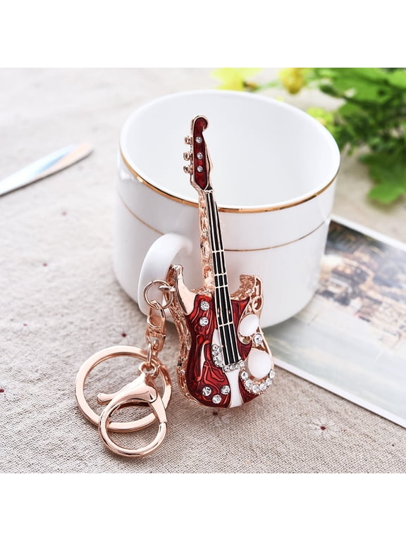 Fashion Guitar Rhinestone Pendant Keychain Keyring Key Holder Bag Decor Gift