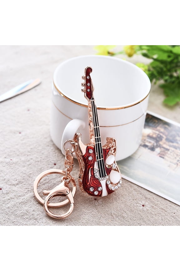 Fashion Guitar Rhinestone Pendant Keychain Keyring Key Holder Bag Decor Gift