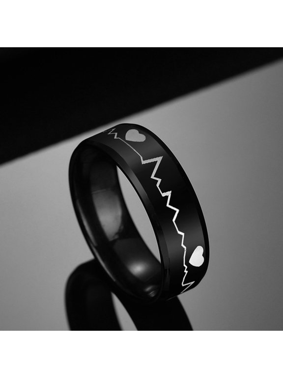 Fashion Men ECG Heartbeat Band Finger Ring Party Club Jewelry Birthday Gift
