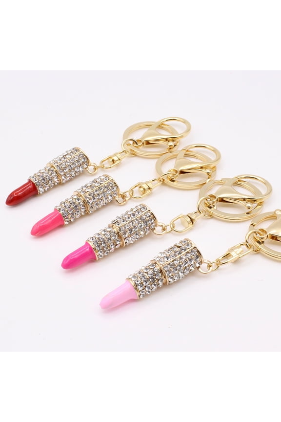 Fashion Rhinestone Keychain Lipstick Key Ring Bag Purse Car Ornament Decoration