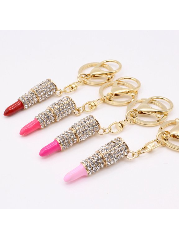 Fashion Rhinestone Keychain Lipstick Key Ring Bag Purse Car Ornament Decoration