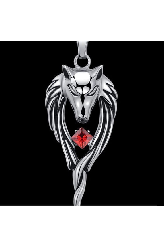 Fashion Rhinestone Titanium Steel Pendant Punk Wolf Head Totem Men Necklace