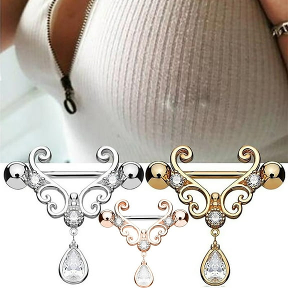 SmartBy Fashion Sexy Nipple Ring Rhinestone Dangle Chain Body Piercing Barbell Jewelry