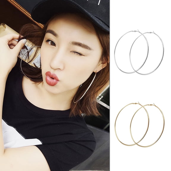 SmartBy Fashion Women Big Circle Charm Statement Hoop Earrings Evening Party Jewelry