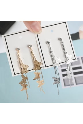 Fashion Women Butterfly Tassel Long Dangle Rhinestone Stud Earrings Jewelry