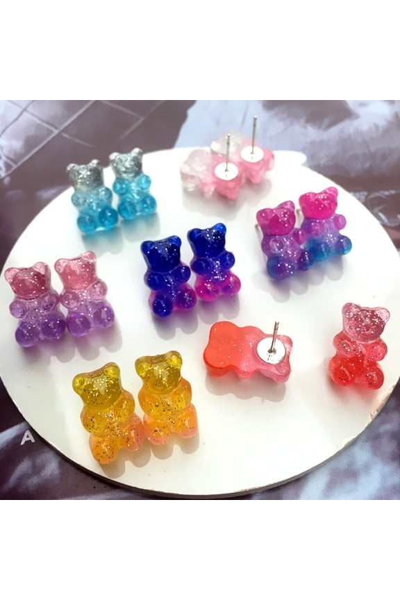Fashion Women Candy Color Cartoon Gummy Bear Ear Stud Earrings Jewelry Gift