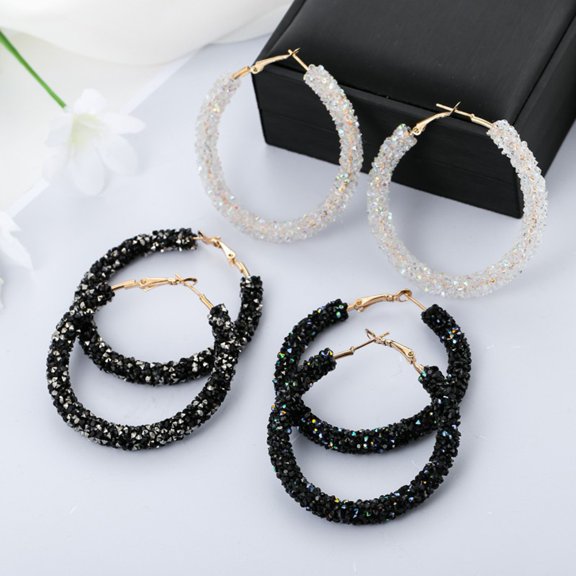 SmartBy Fashion Women Circle Shape Rhinestone Inlaid Statement Hoop Earrings Jewelry