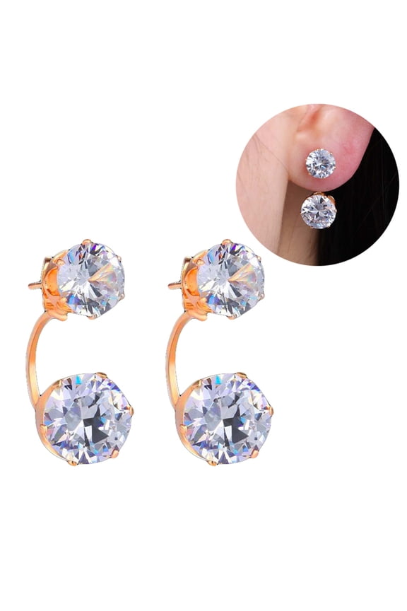 Fashion Women Double Cubic Zirconia Drop Ear Jacket Piercing Earrings Jewelry