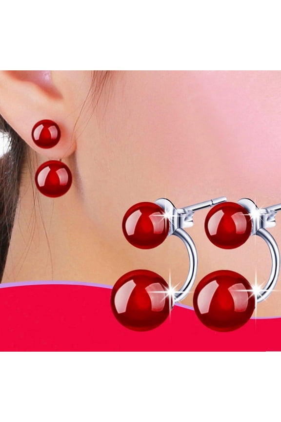 Fashion Women Double Sided Faux Agate Ear Jacket Earrings Party Jewelry Gift