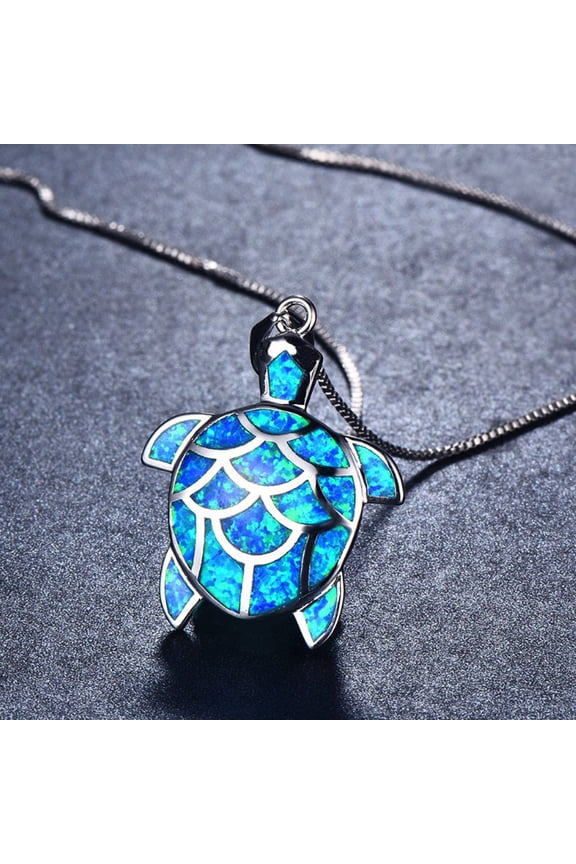Fashion Women Faux Opal Tortoise Turtle Dangle Chain Necklace Party Jewelry