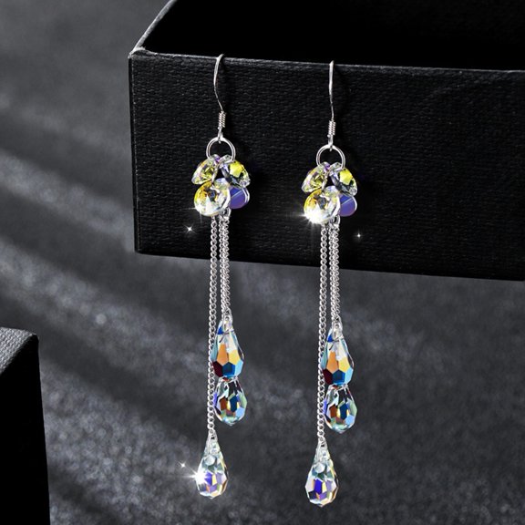 SmartBy Fashion Women Multicolor Rhinestone Long Chain Tassel Drop Dangle Hook Earrings
