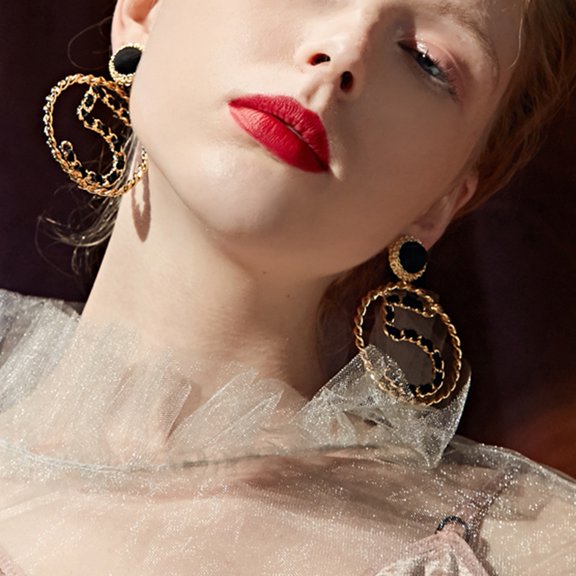 SmartBy Fashion Women Number 5 Ribbon Faux Pearl Large Circle Statement Stud Earrings