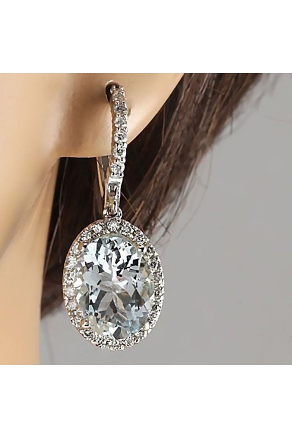 Fashion Women Oval Faux Aquamarine Gem Leverback Dangle Drop Earrings Jewelry